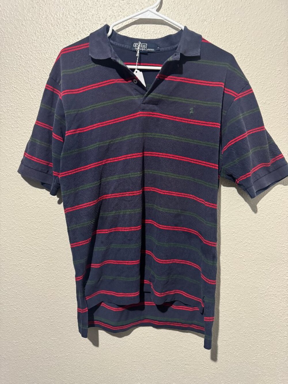 Polo by Ralph Lauren Navy Red Green Striped Polo Shirt Size M Preppy